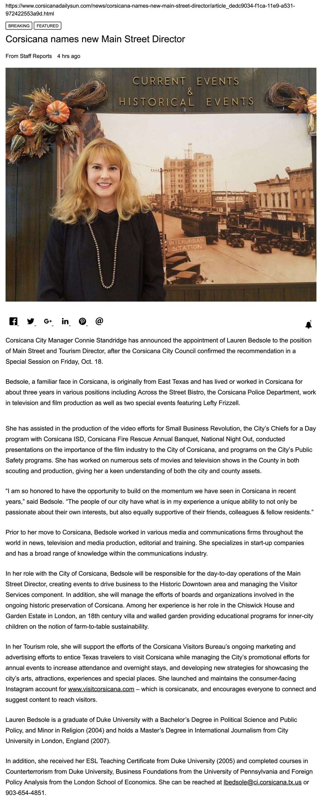 Corsicana names new Main Street Director _ News _ corsicanadailysun----